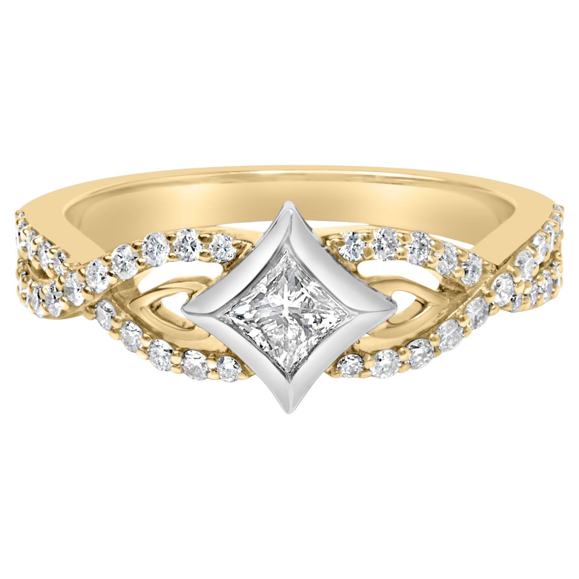10K Two Tone Gold 2/3 Cttw Diamond Kite and Twist Shank Ring