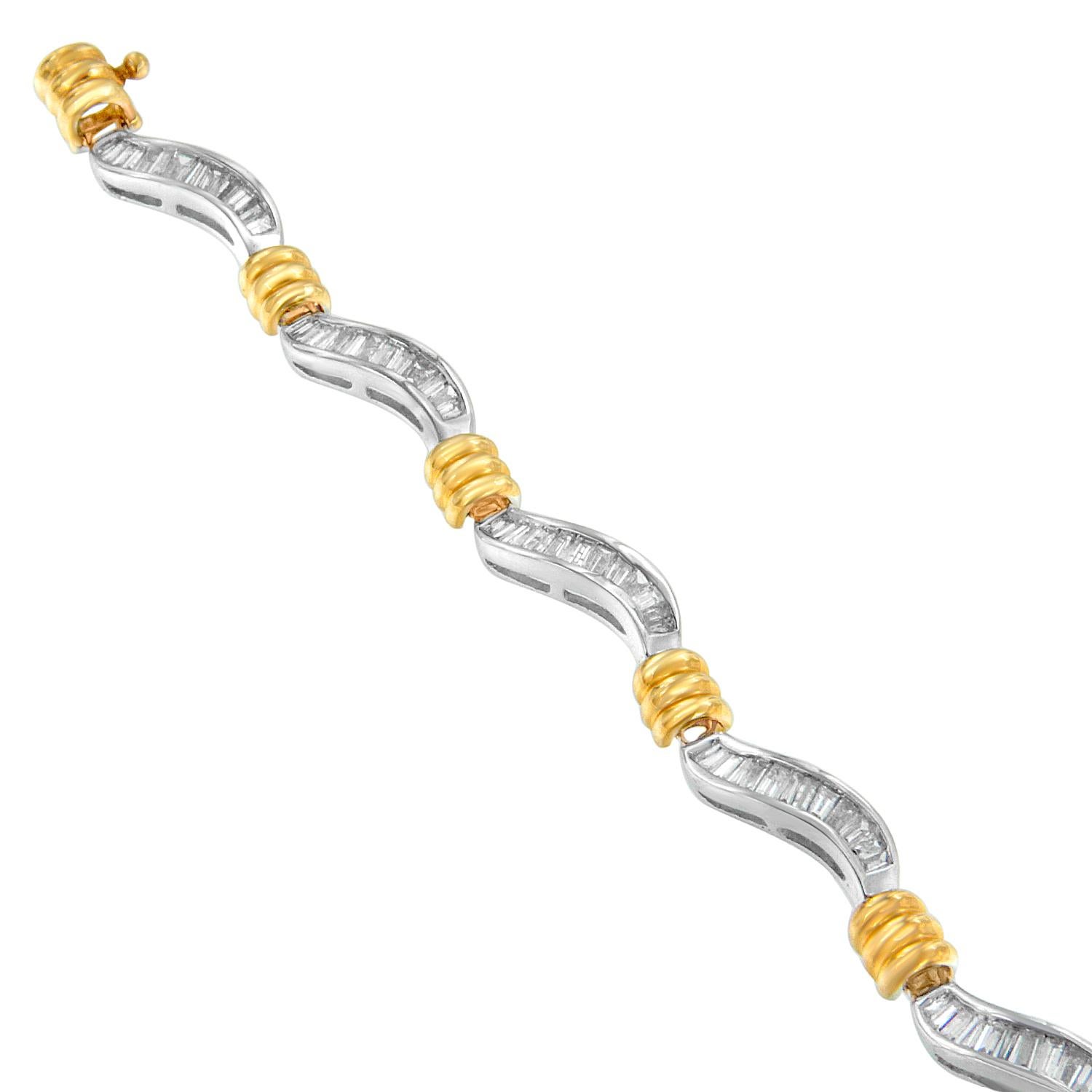 10K Two-Tone Gold 2ct TDW Baguette Cut Diamond Spiral Bracelet 'H-I, I1-I2' In New Condition For Sale In New York, NY