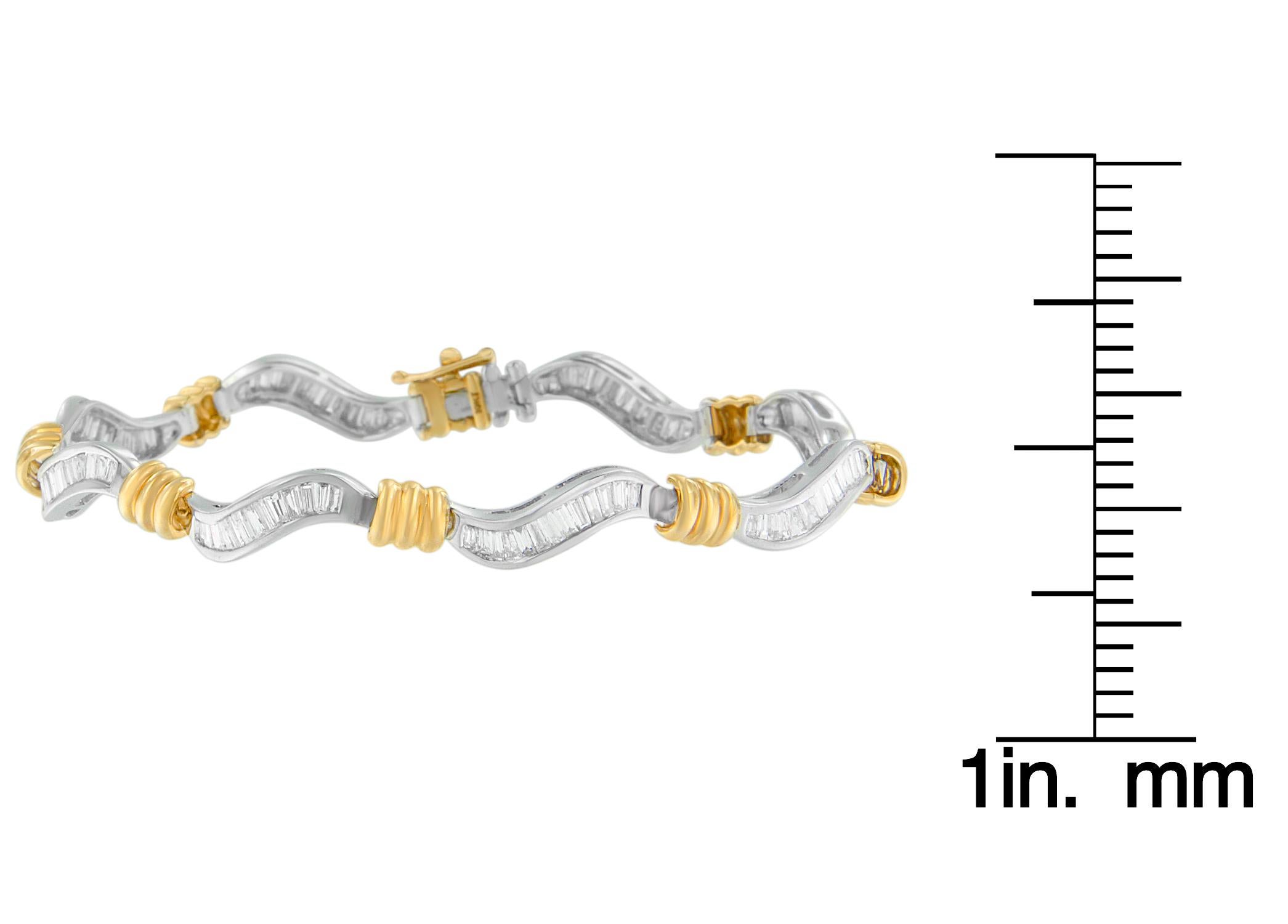 Women's 10K Two-Tone Gold 2ct TDW Baguette Cut Diamond Spiral Bracelet 'H-I, I1-I2' For Sale