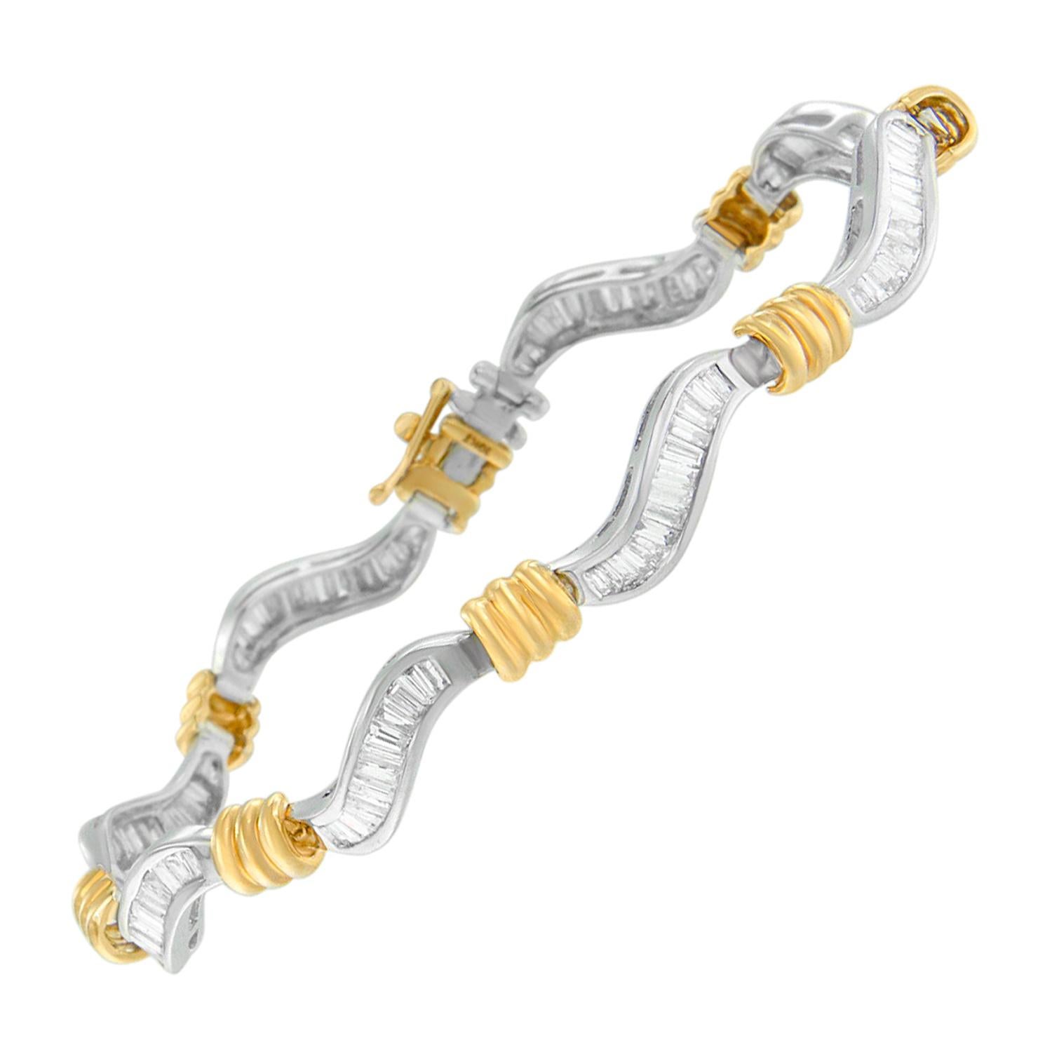 10K Two-Tone Gold 2ct TDW Baguette Cut Diamond Spiral Bracelet 'H-I, I1-I2'