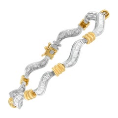 Bracciale a spirale in oro 10K bicolore con diamanti taglio baguette da 2 carati TDW "H. H. I, I1-I2".