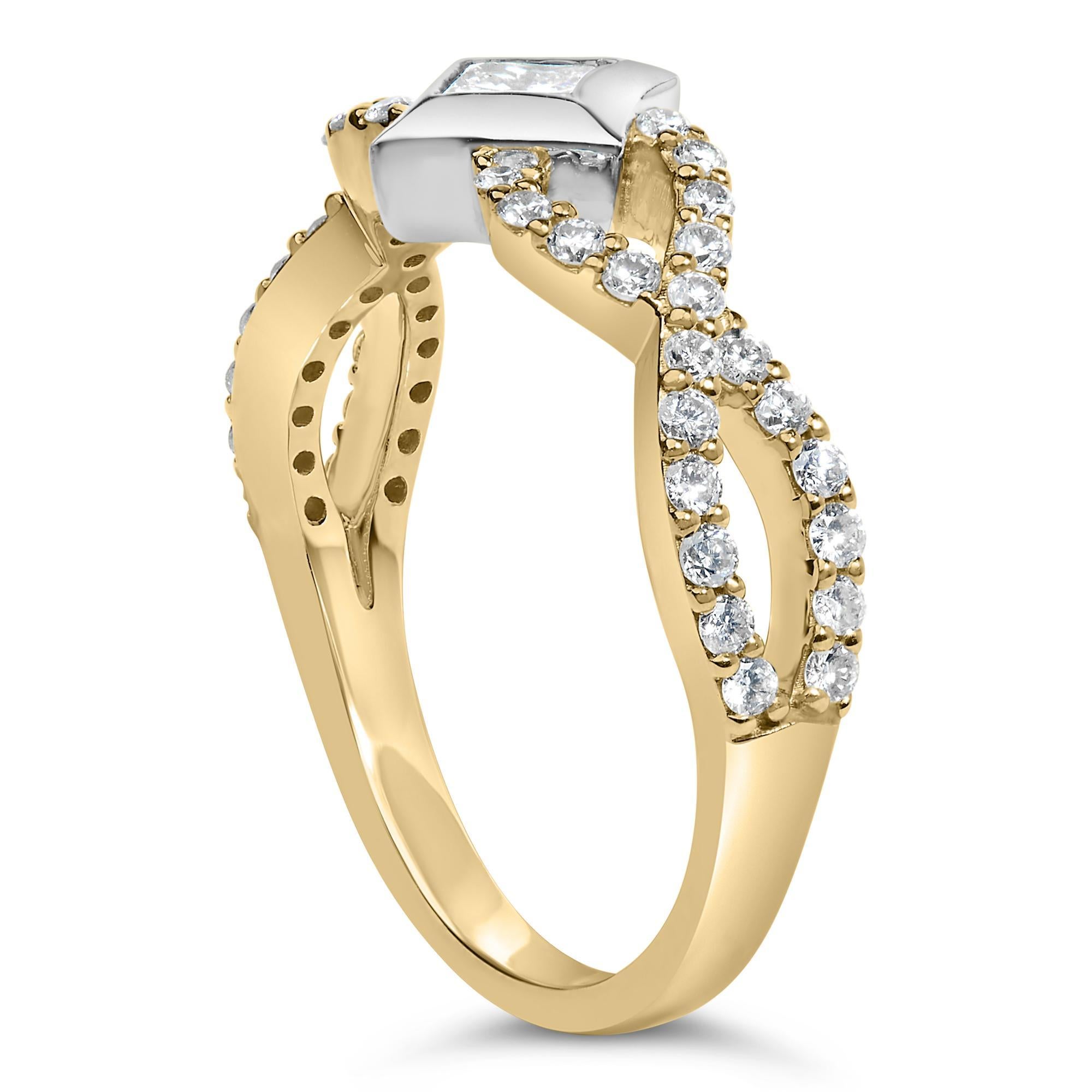 Princess Cut 10K Two Tone Gold 5/8 Cttw Diamond Kite and Twist Shank Ring For Sale