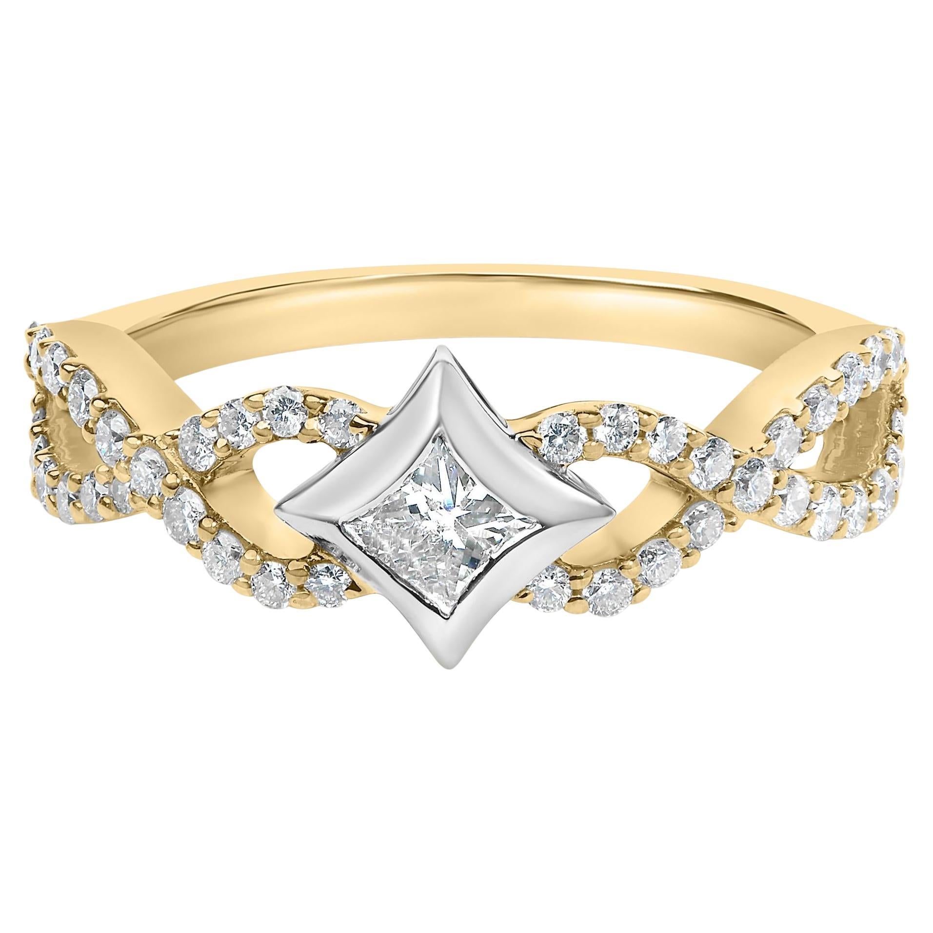 10K Two Tone Gold 5/8 Cttw Diamond Kite and Twist Shank Ring For Sale
