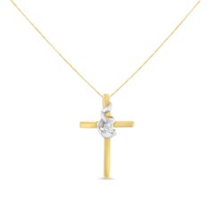 Collier pendentif croix en or bicolore 10 carats avec diamants