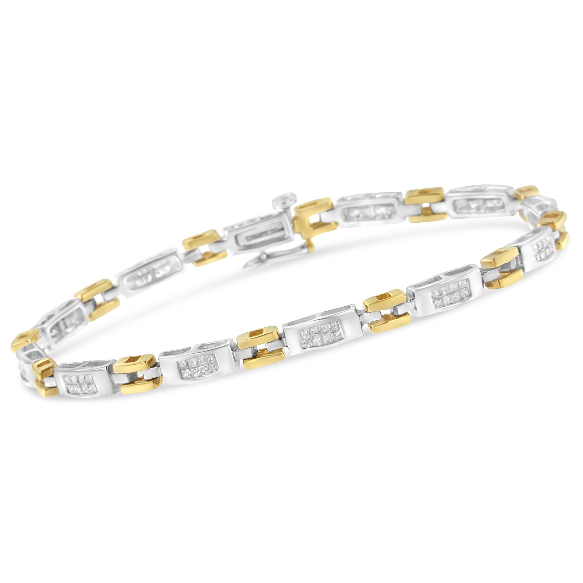Contemporain Bracelet à maillons en or bicolore 10 carats avec diamants de 1,00 carat en vente
