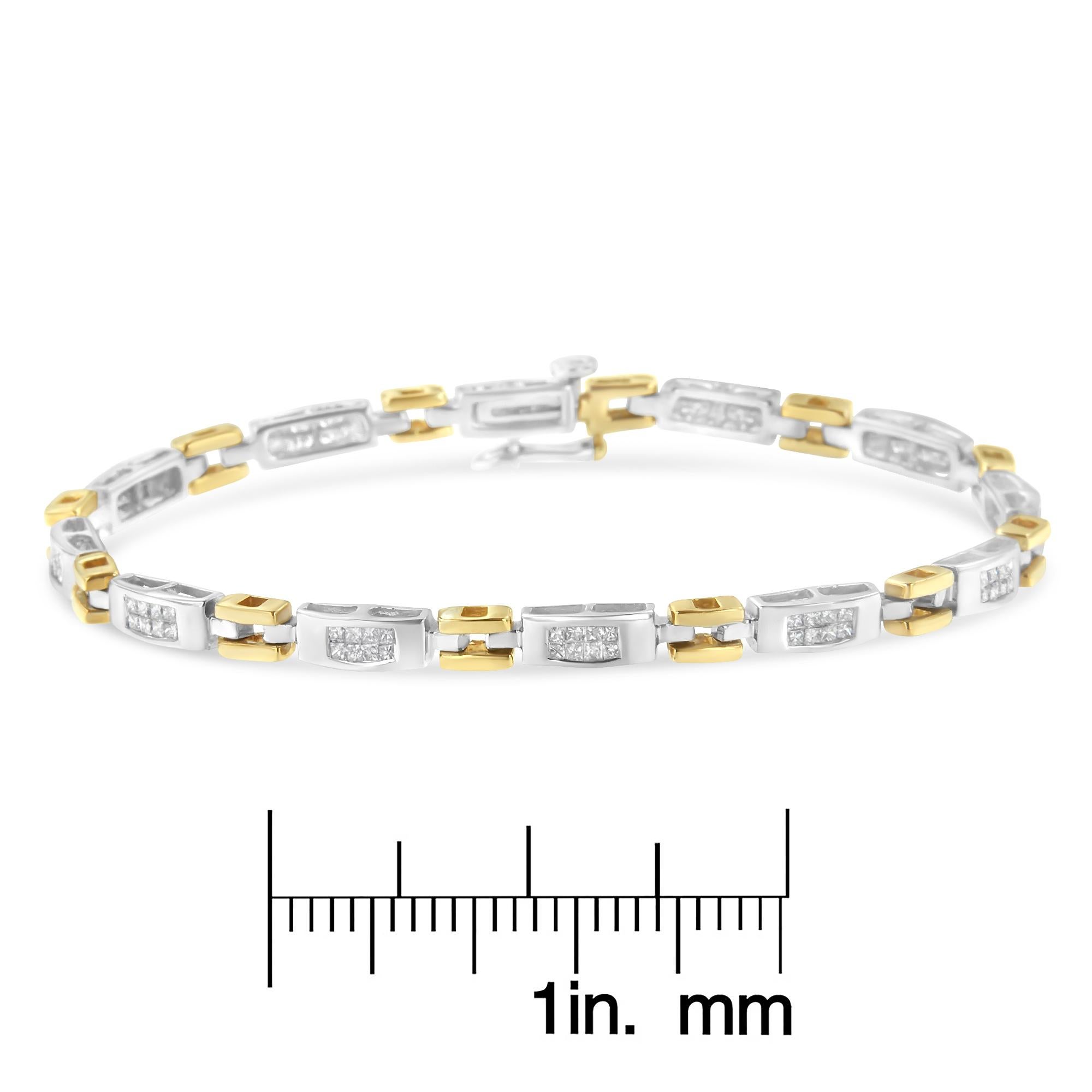 Bracelet à maillons en or bicolore 10 carats avec diamants de 1,00 carat Neuf - En vente à New York, NY