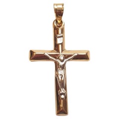 Pendentif crucifix bicolore en or blanc et jaune 10 carats n° 17508