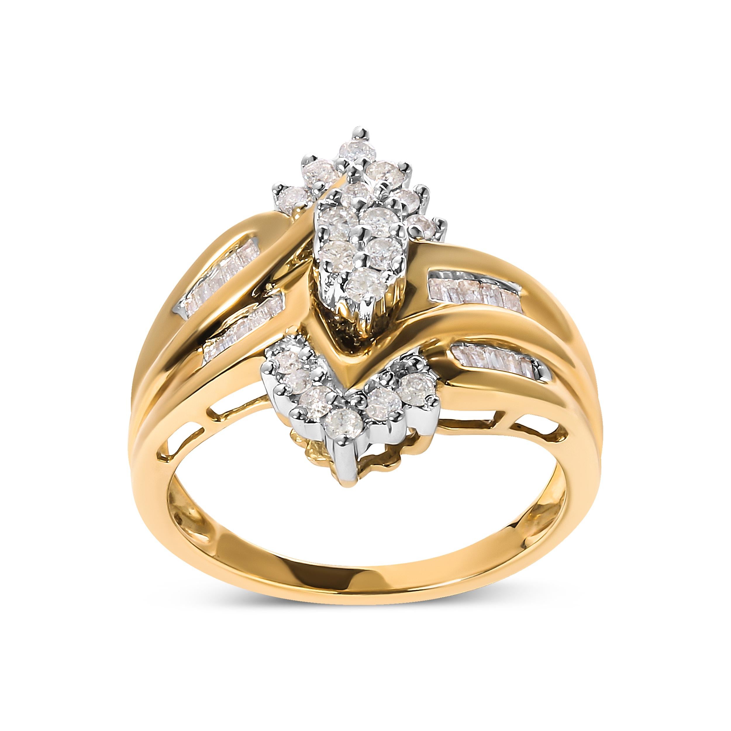 Elevate your style to new heights with our 10K two-toned fashion ring. This exquisite piece is a true embodiment of grace and sophistication, designed to capture hearts and ignite your inner radiance. Crafted in two-toned gold, the warm embrace of