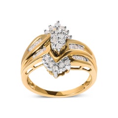 10K Two-Toned 1/2 Carat Round and Baguette-Cut Composite Pear Head Diamond Ring