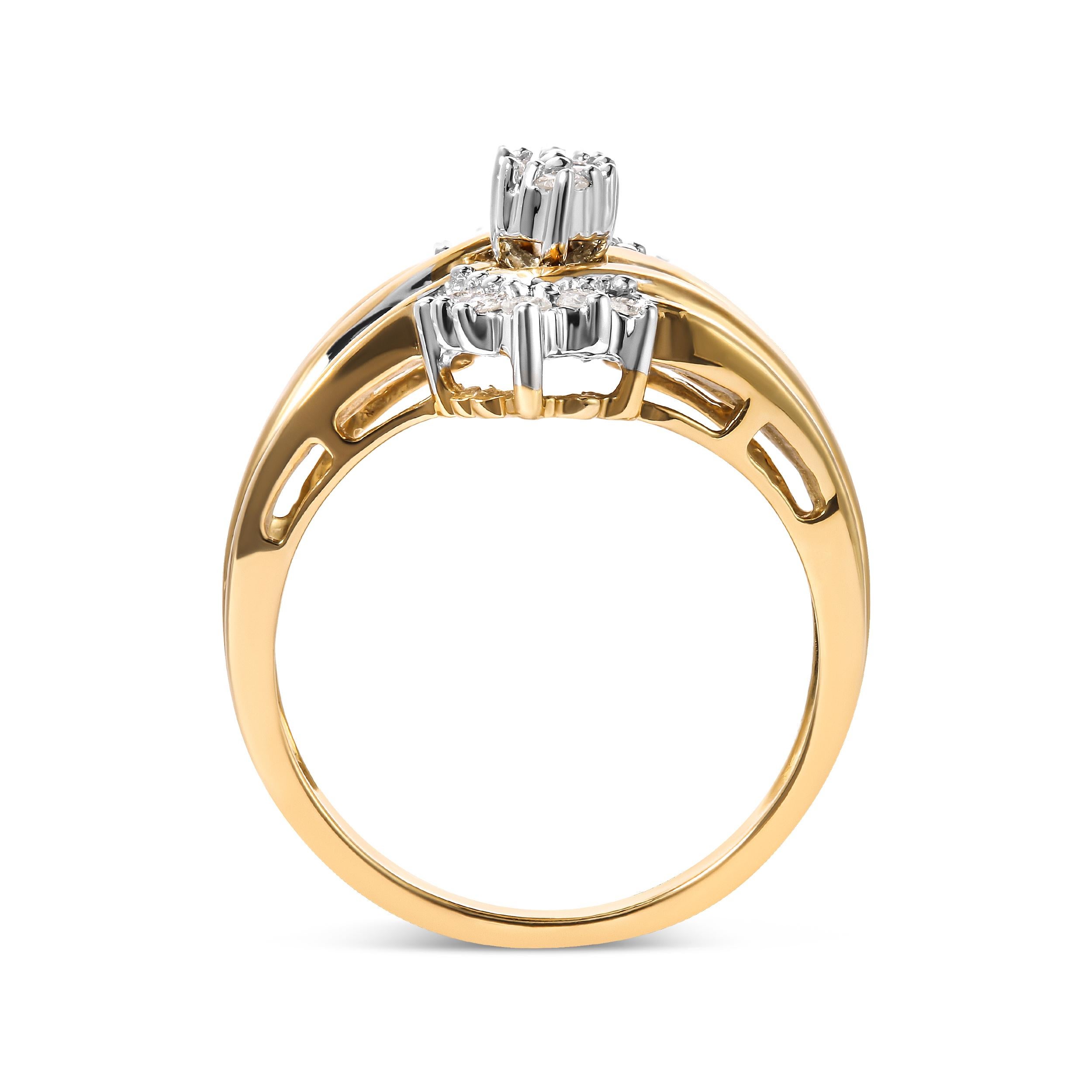 Round Cut 10K Two-Toned 1/2 Carat Round and Baguette-Cut Composite Pear Head Diamond Ring For Sale