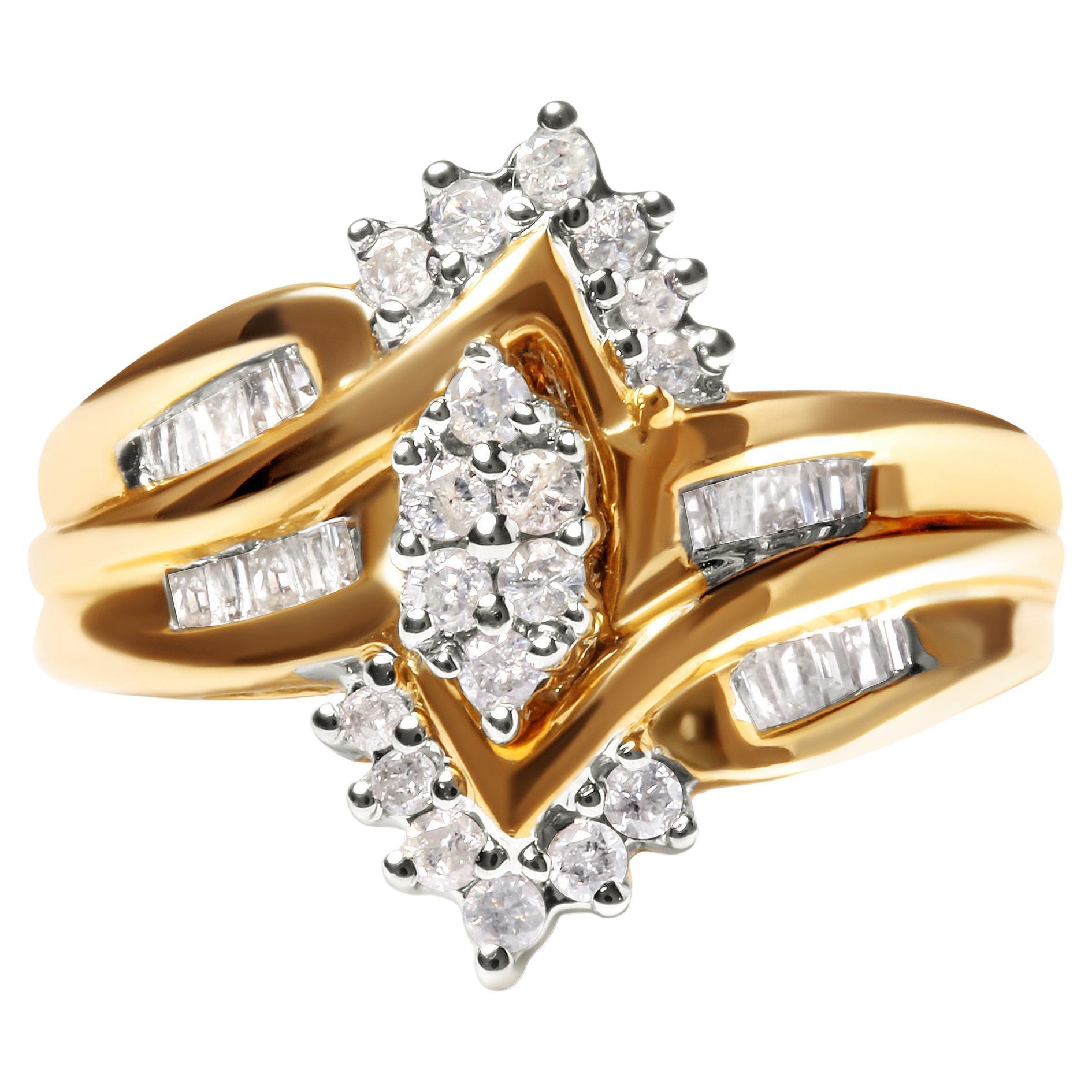 10K Two-Toned 1/2 Carat Round and Baguette-Cut Composite Pear Head Diamond Ring