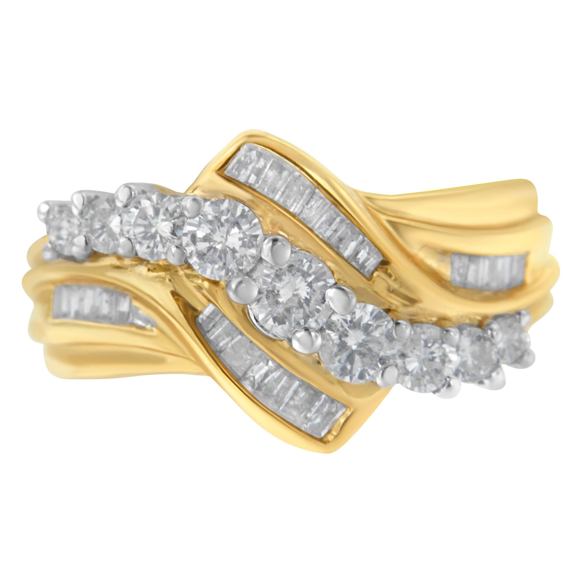 For Sale:  10K Two-Toned 1.00 Carat Diamond Bypass Ring