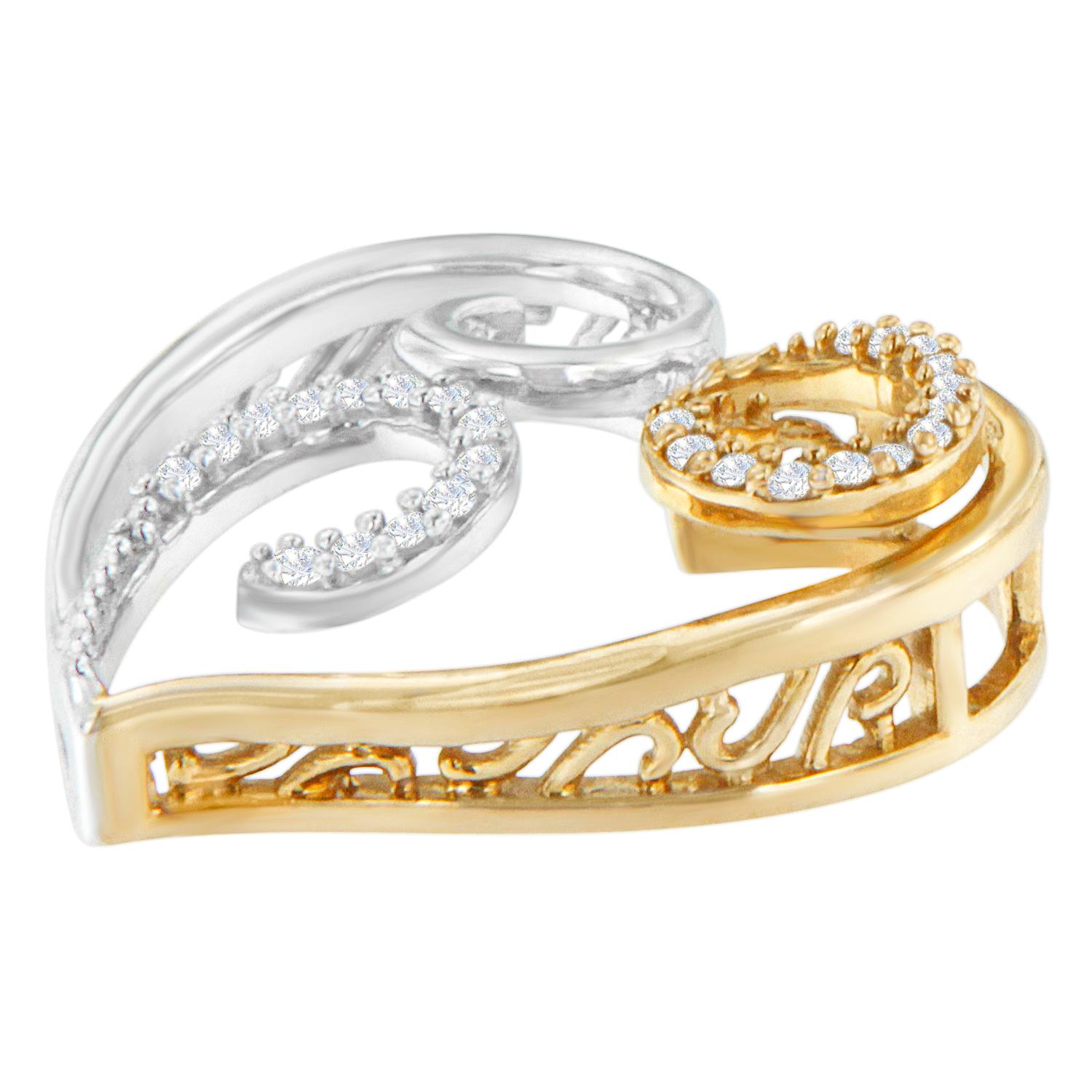 10k zweifarbiges Gold 1/10 Karat Gesamtkaratgewicht Diamant Wirbel Herz Akzent Anhänger Halskette (Rundschliff) im Angebot