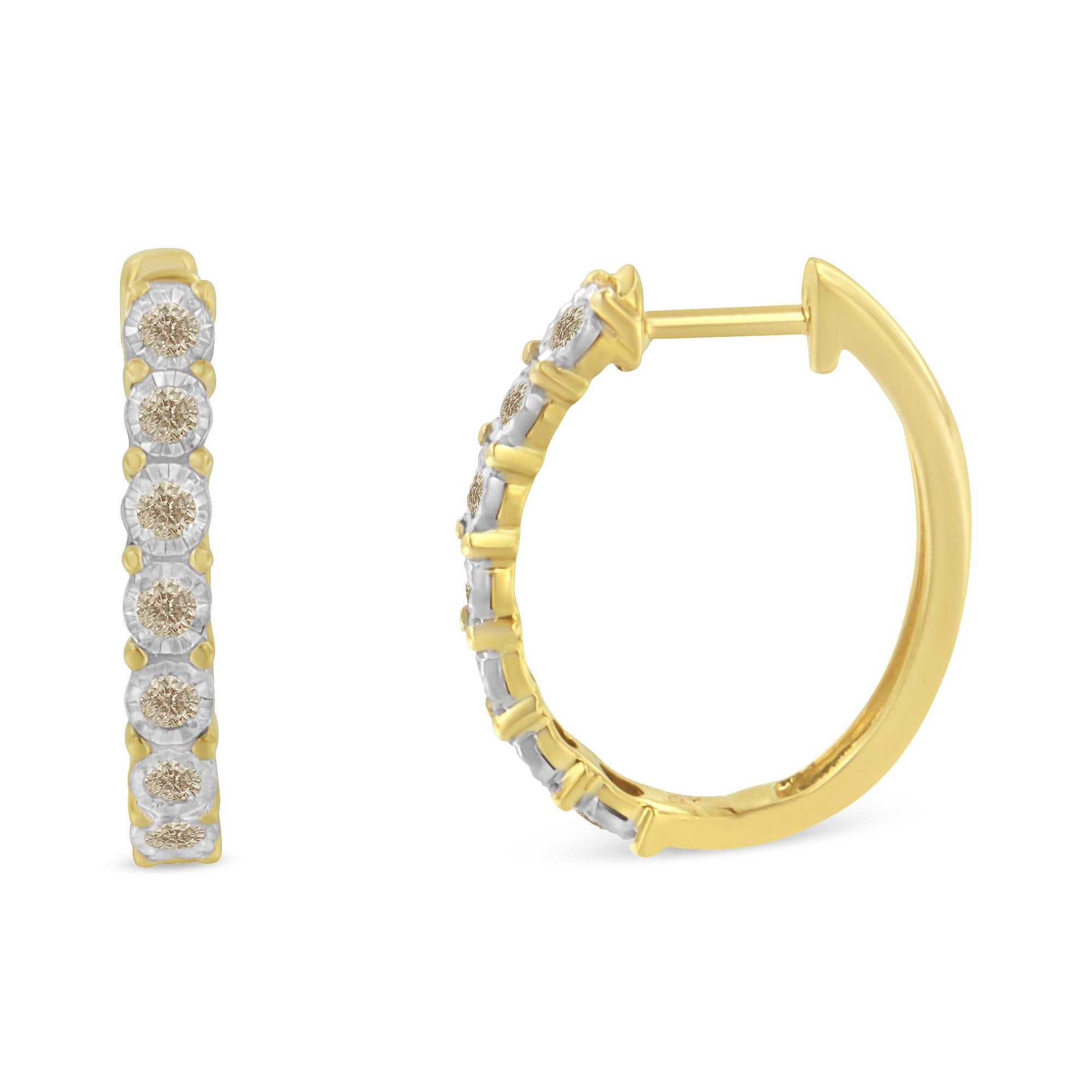 Contemporary 10K Two-Toned Gold 1/2 Carat Diamond Hoop Earrings For Sale