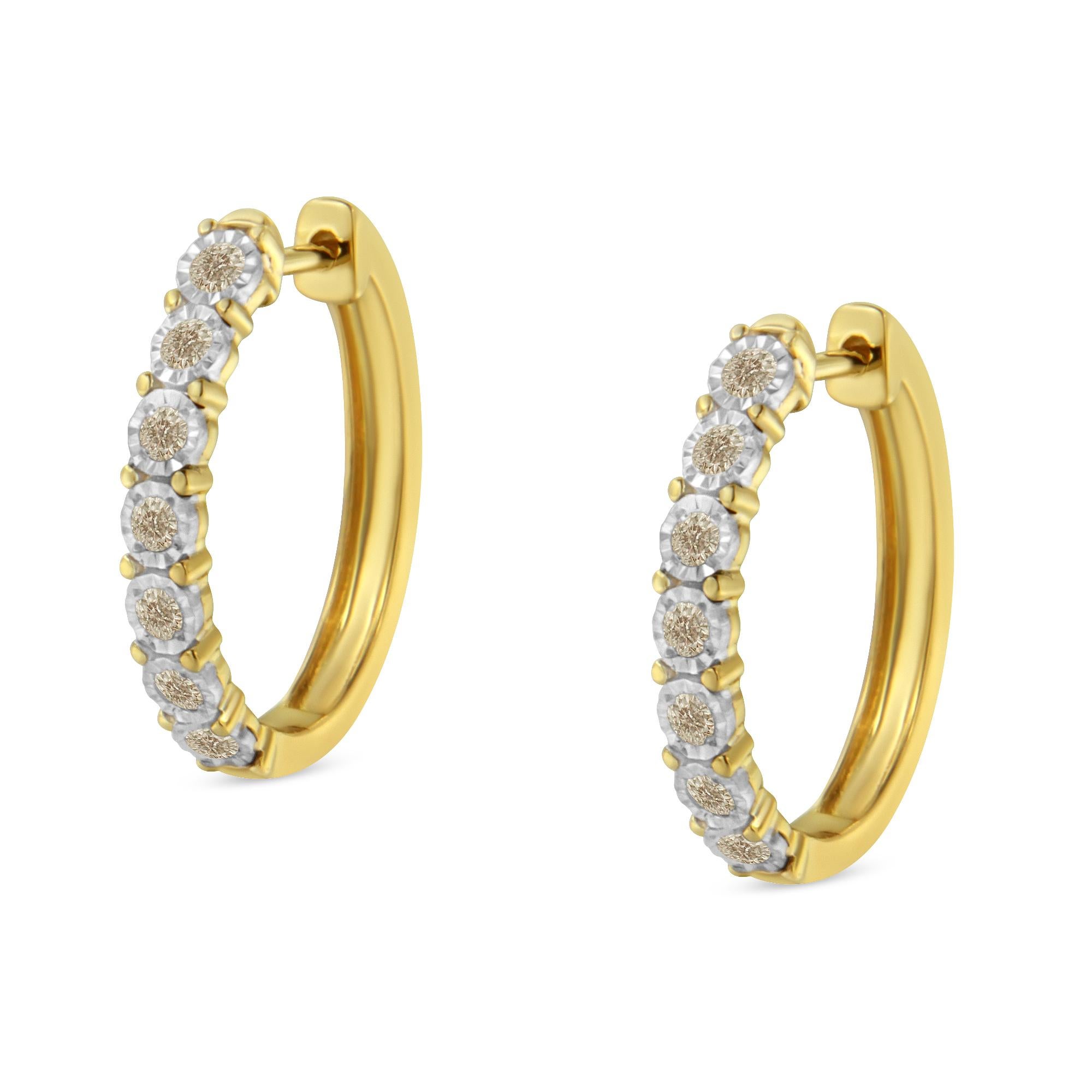 10K Two-Toned Gold 1/2 Carat Diamond Hoop Earrings In New Condition For Sale In New York, NY