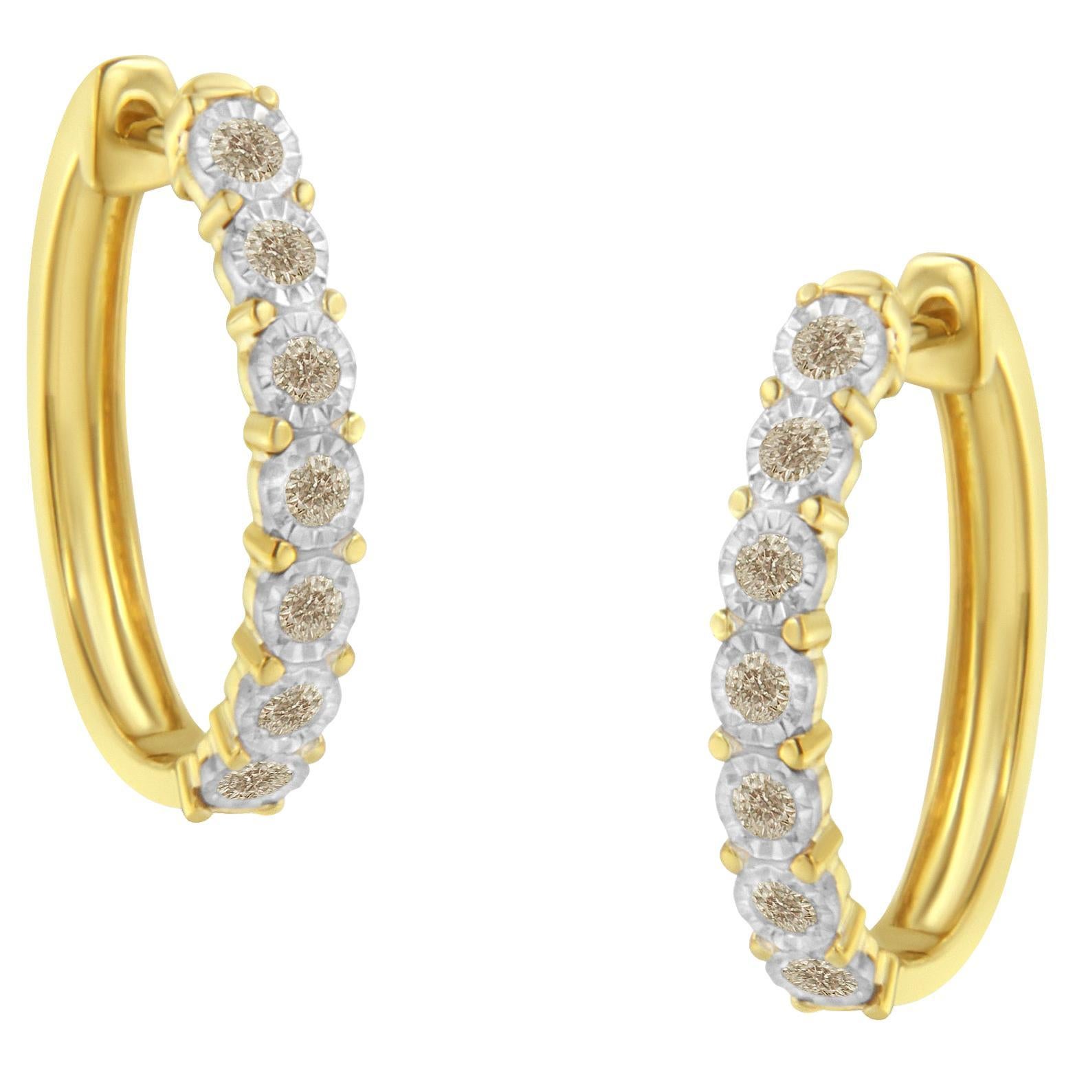 10K Two-Toned Gold 1/2 Carat Diamond Hoop Earrings For Sale