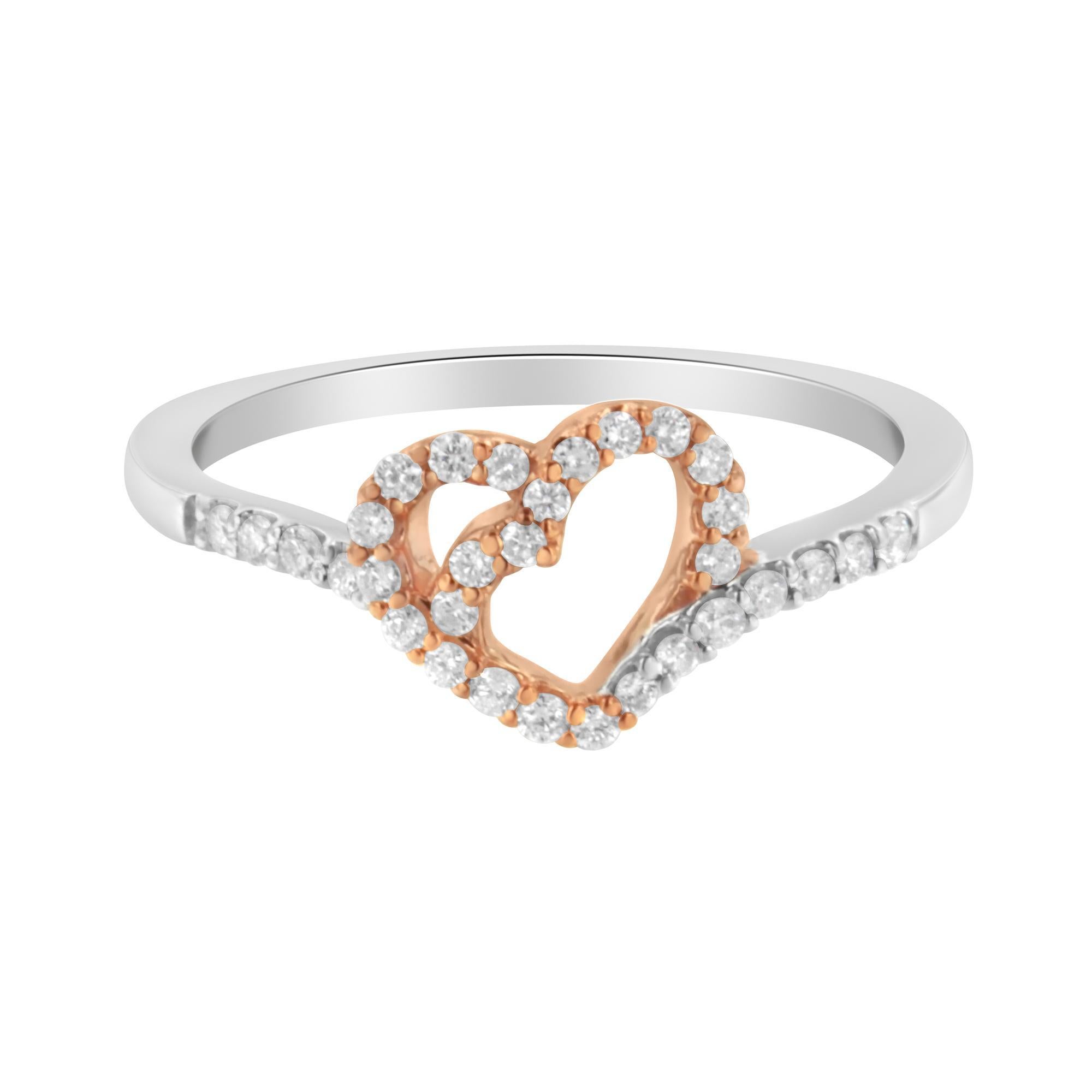 10K zwei getönten Gold 1/5 Cttw Diamant Herz Cocktail Ring (Moderne) im Angebot