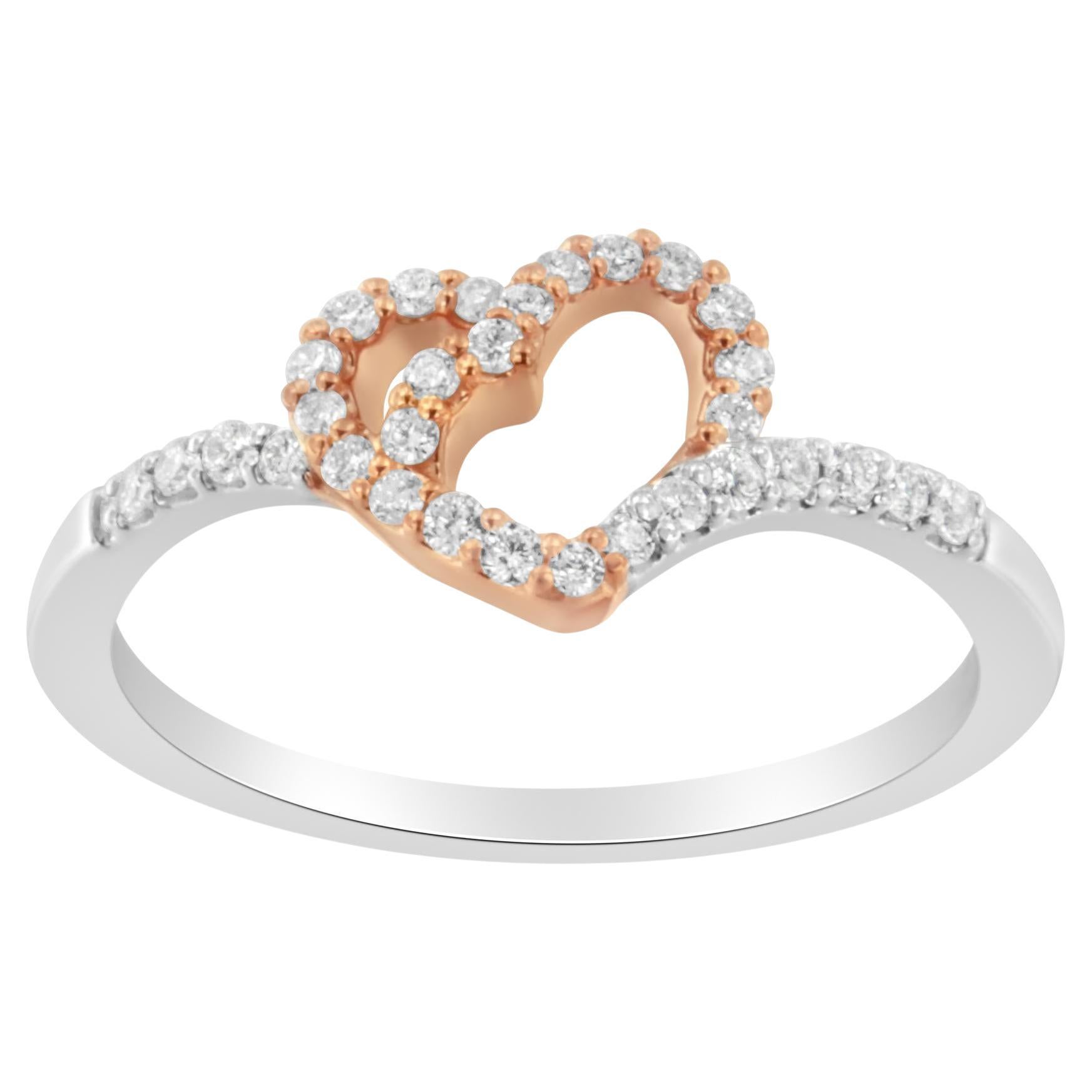 Anello da cocktail con cuore in oro 10K a due tonalità e 1/5 ctw di diamanti