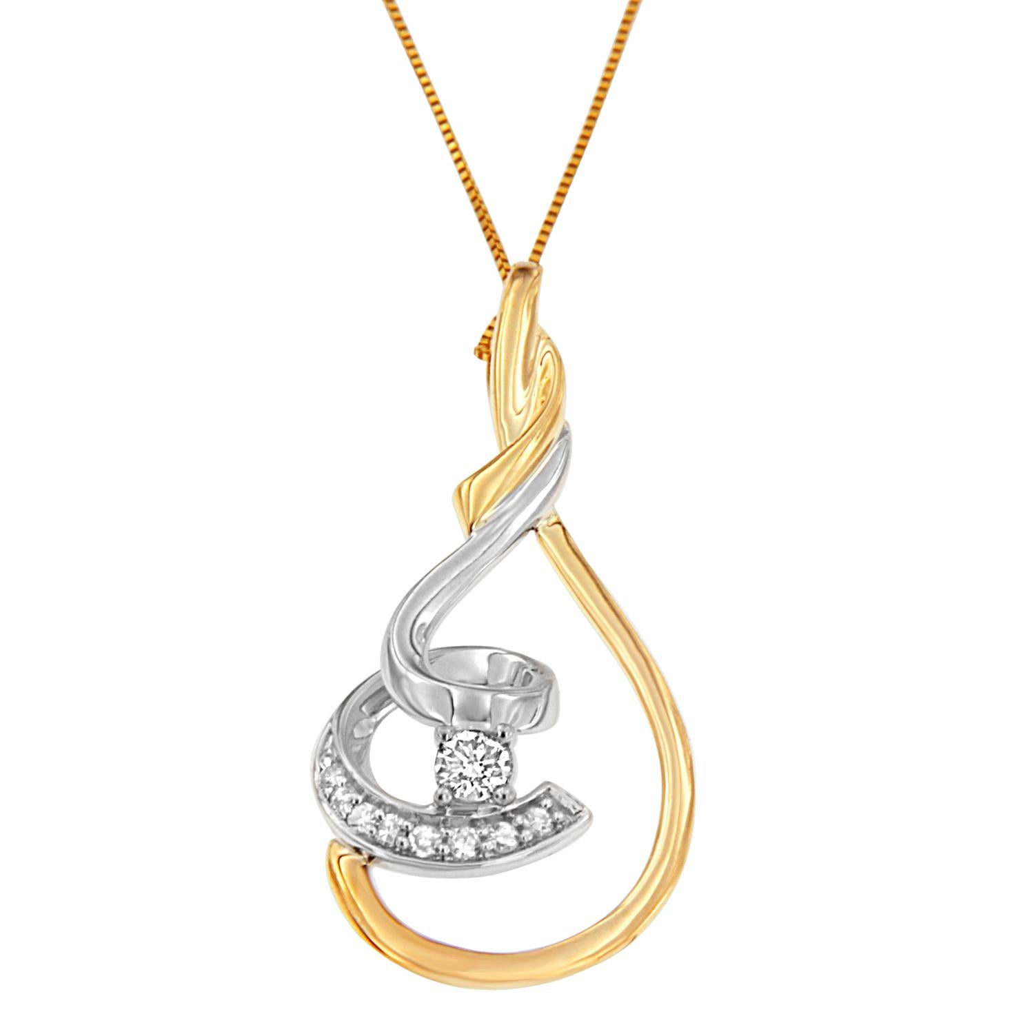 Collana con ciondolo a spirale in oro 10k bicolore con diamante da 1/6 carati In condizioni Nuovo in vendita a New York, NY