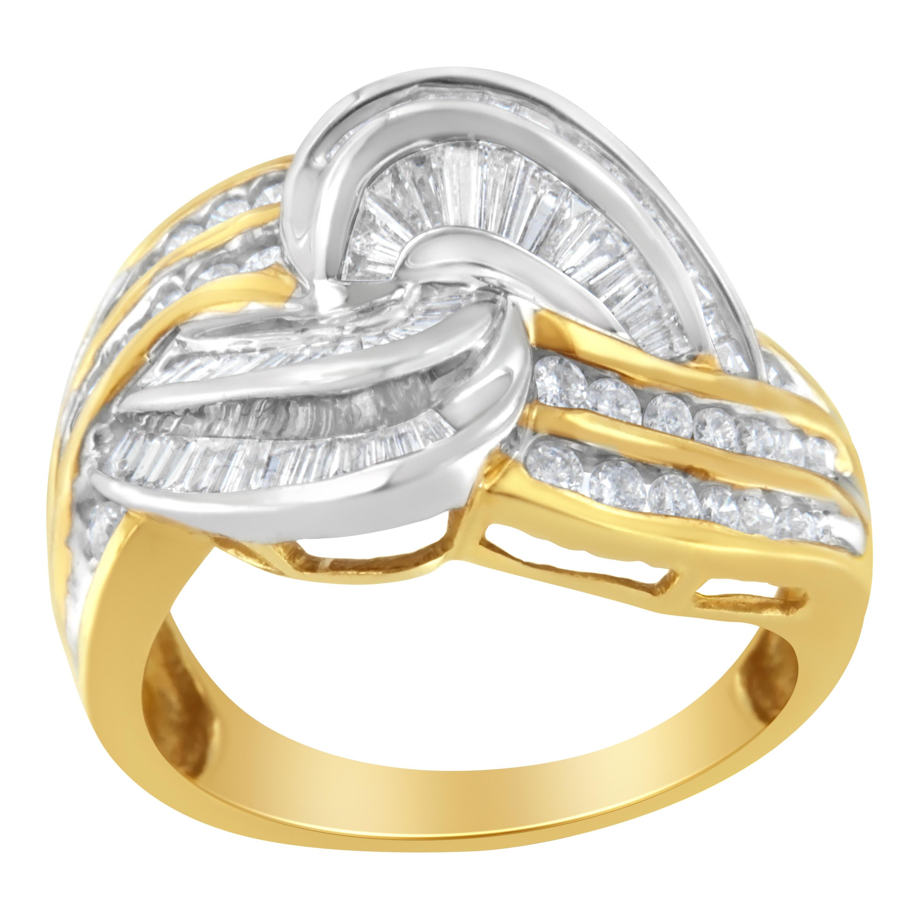 10 Karat zweifarbiges Gold 1,0 Karat Diamant Bypass Ring (Zeitgenössisch) im Angebot