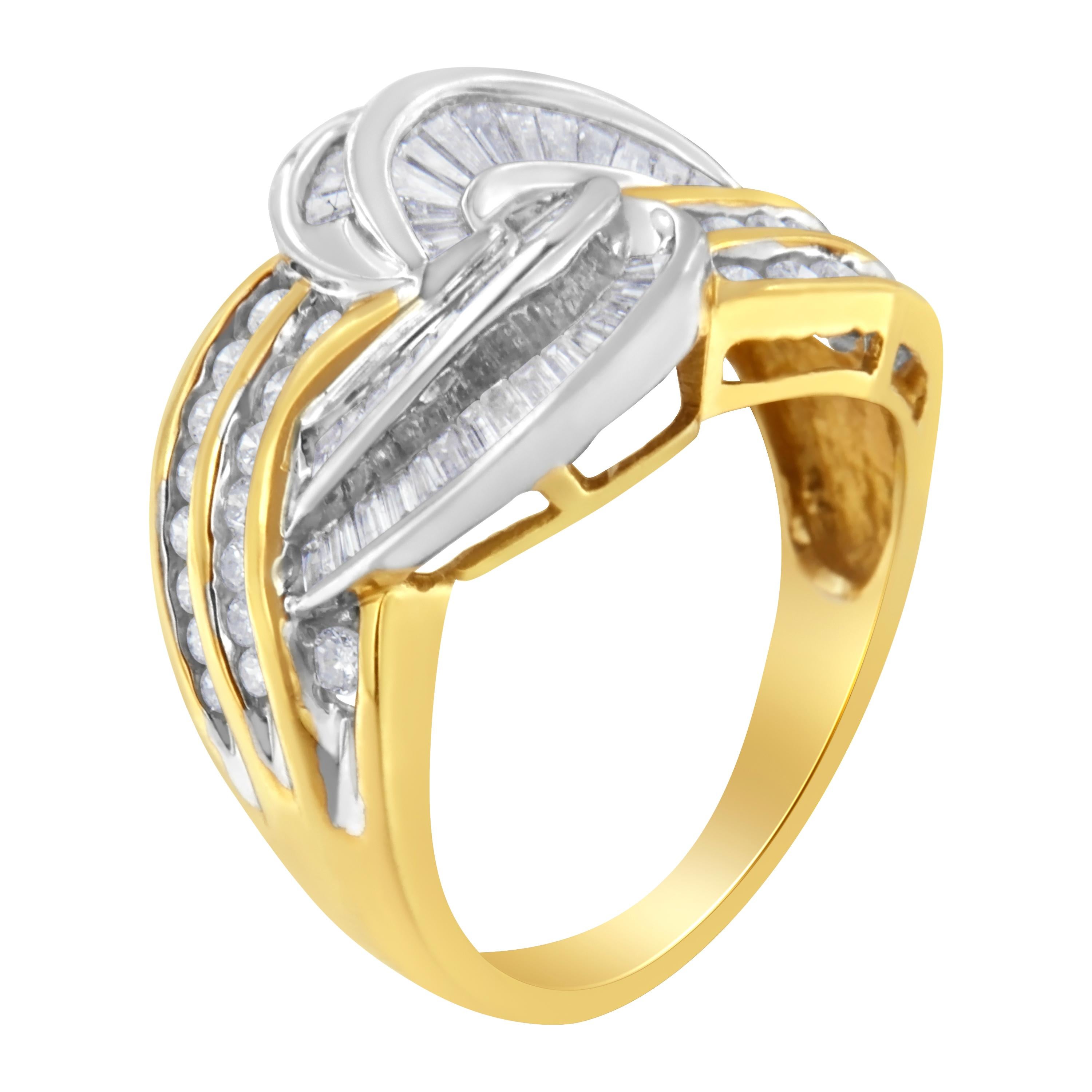 10K Two-Toned Gold 1.0 Carat Diamond Bypass Ring In New Condition For Sale In New York, NY
