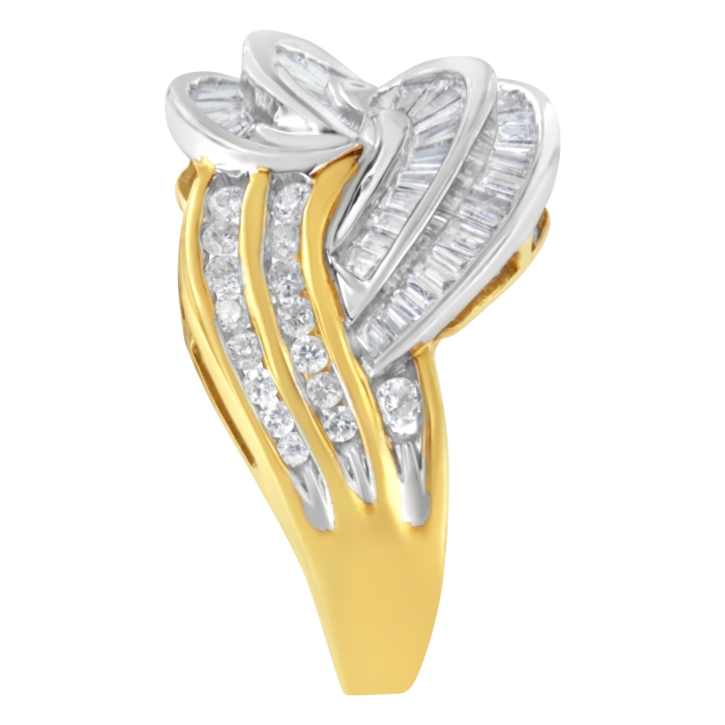 10 Karat zweifarbiges Gold 1,0 Karat Diamant Bypass Ring Damen im Angebot