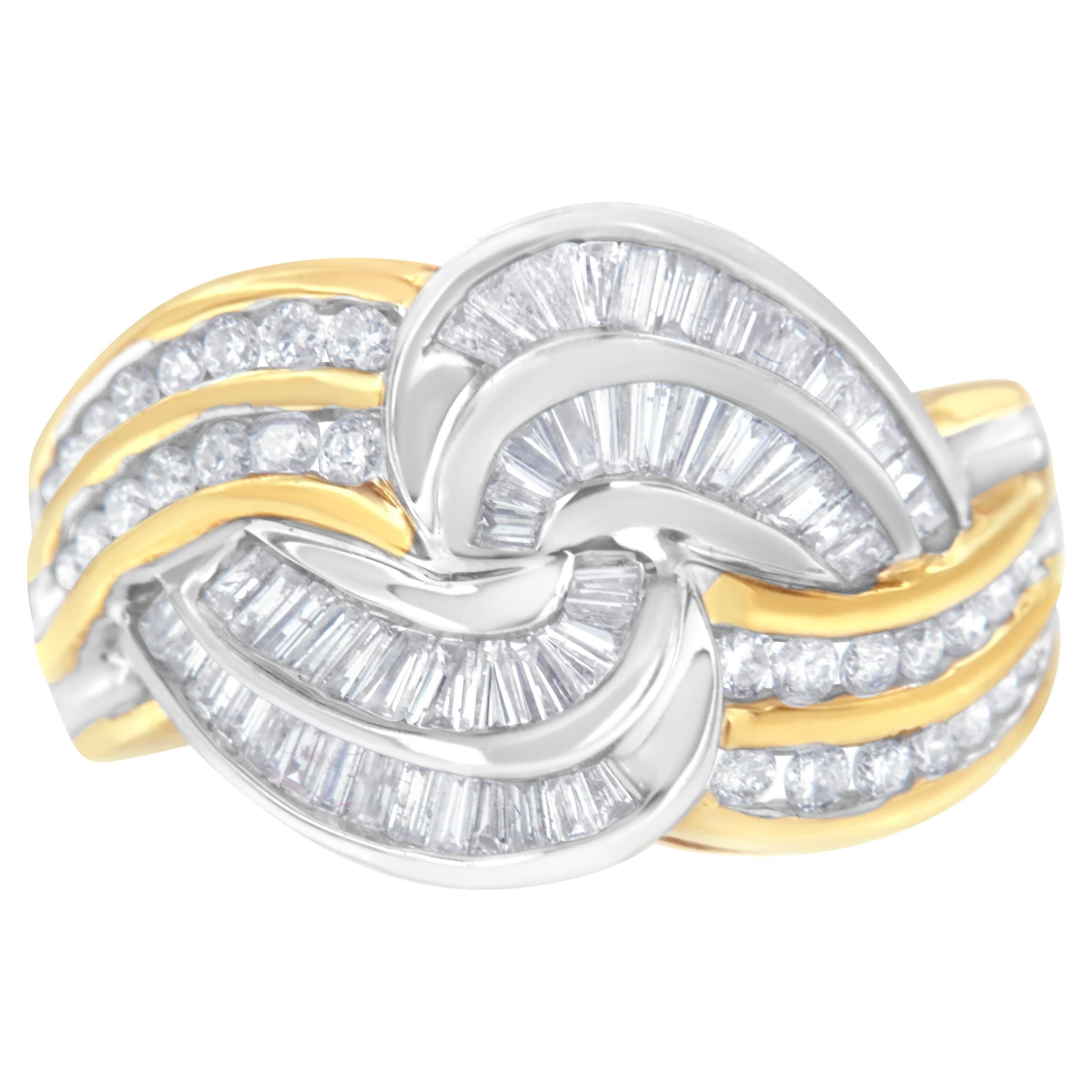 10 Karat zweifarbiges Gold 1,0 Karat Diamant Bypass Ring im Angebot