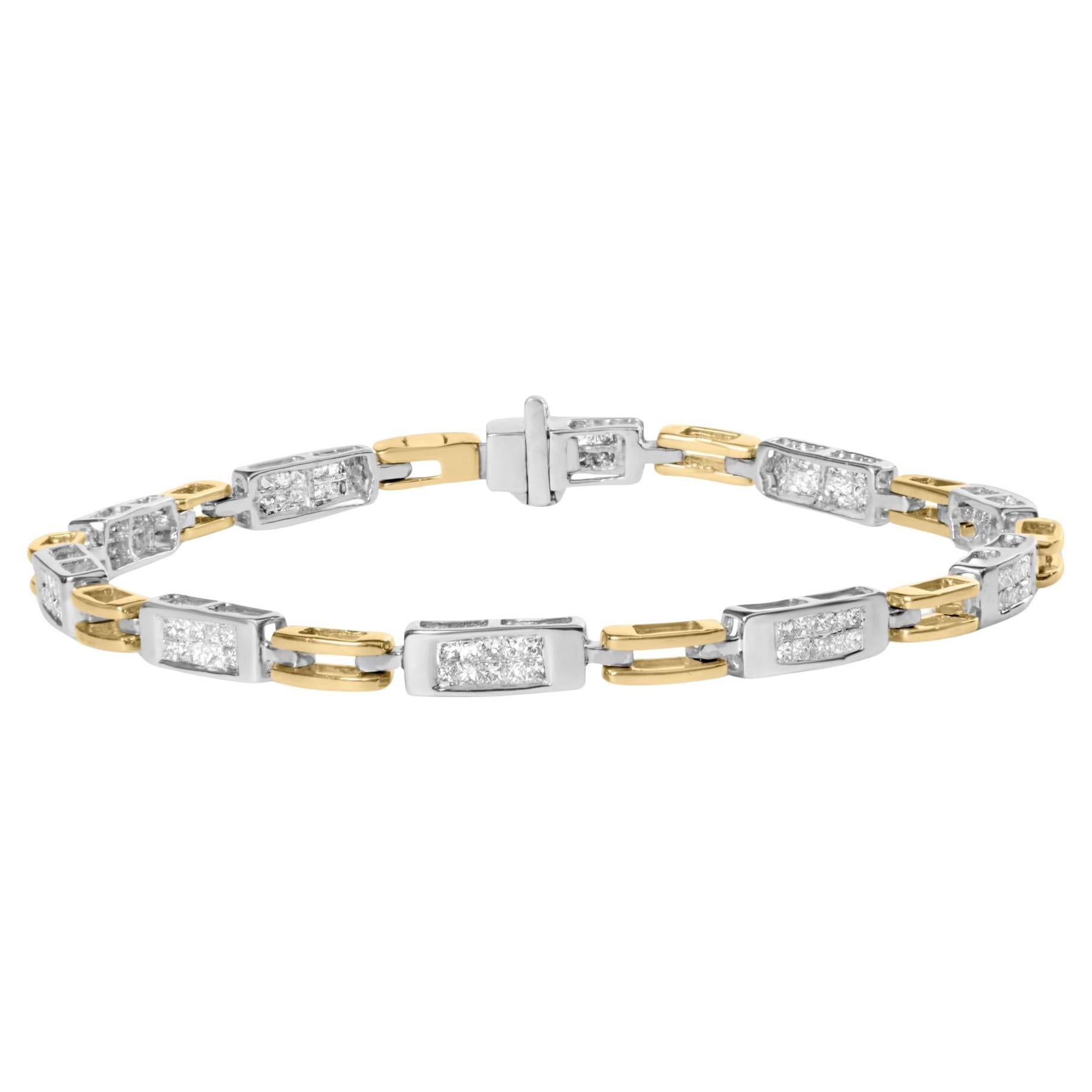 Pulsera de tenis de oro bicolor de 10 quilates con canal de diamantes princesa de 1,00 qt y eslabón de 7 pulgadas