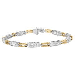 Pulsera de tenis de oro bicolor de 10 quilates con canal de diamantes princesa de 1,00 qt y eslabón de 7 pulgadas