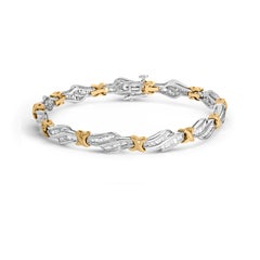 10K Two-Toned Gold 2.0 Carat Baguette-Diamond Weave and "X" Spiral Link Bracelet
