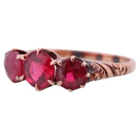 10k Victorian Claw Set Garnet. Antique 10k Rose Gold round trio Triology three