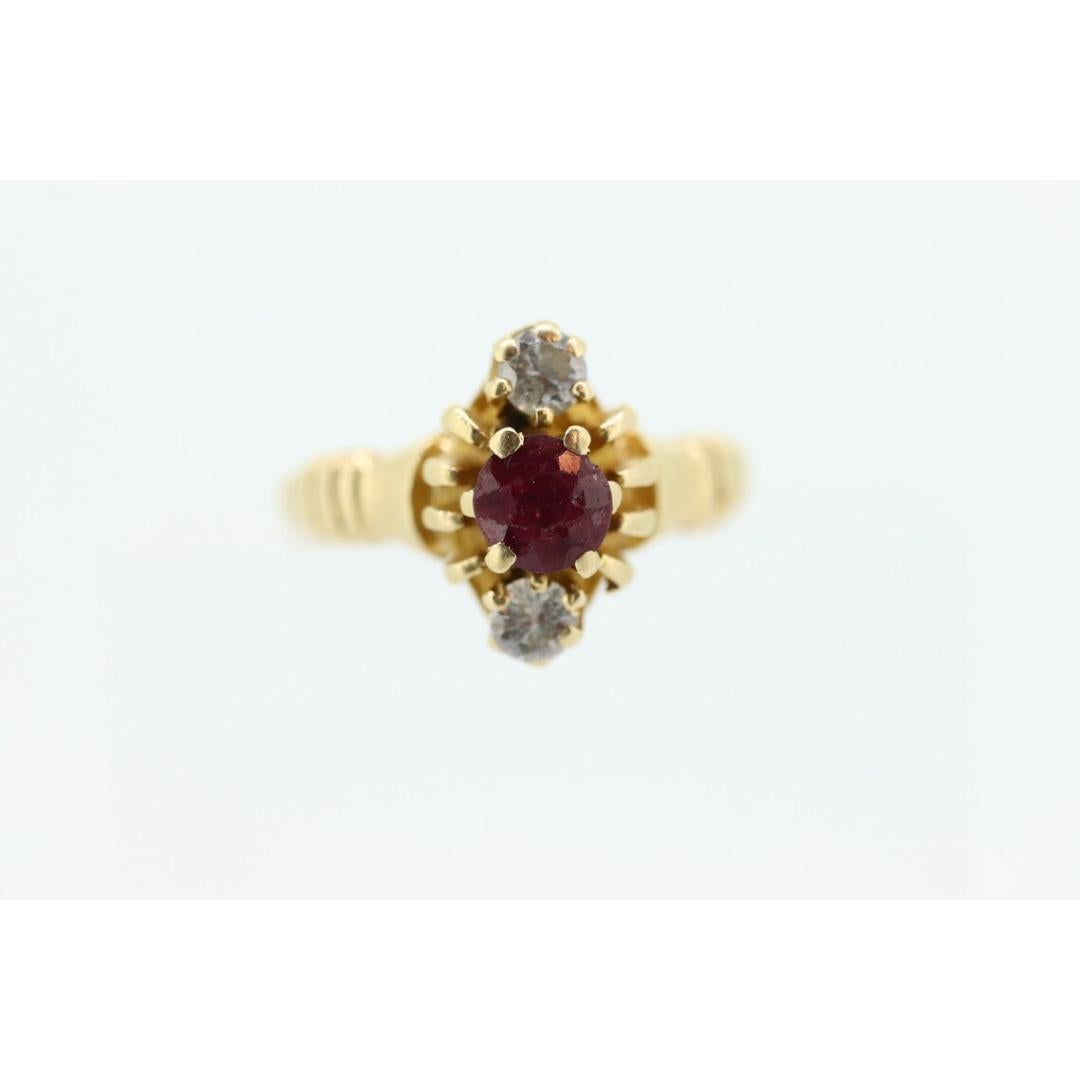Juego de Garras Victoriano de 10 quilates RUBÍ y DIAMANTE. Oro antiguo 10k diamante granate redondo en venta 5