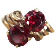 10k Victorian Claw Set Ruby Ring. Twin gem bypass bow ring