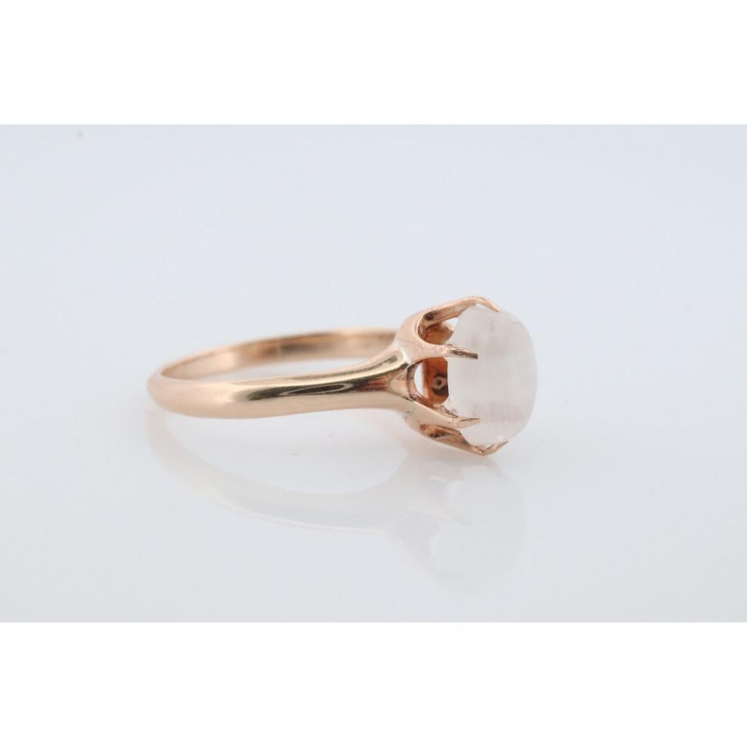 10k Victorian MOONSTONE Claw set ring. Opaque Moonstone ring. Oval Cabochon For Sale 2