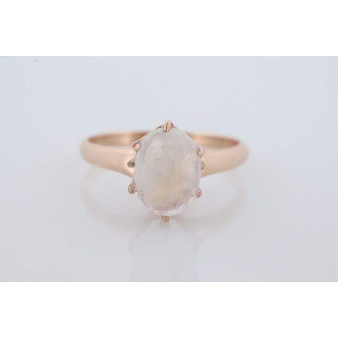 10k Victorian MOONSTONE Claw set ring. Opaque Moonstone ring. Oval Cabochon For Sale 4