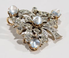 10 Karat Victorian Moonstone Diamond Pendant Pin Brooch Yellow Gold