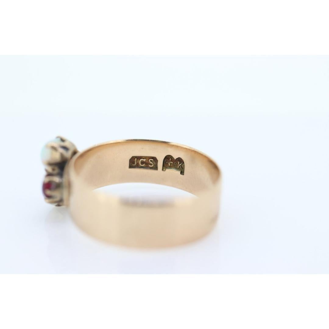 10k Victorian Opal and Garnet ring. 10k Gold Victorian claw opal ring. Wide For Sale 1