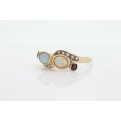 10k Victorian Opal Pearl Seed garnet ring. 10k Gold Victorian claw opal garnet