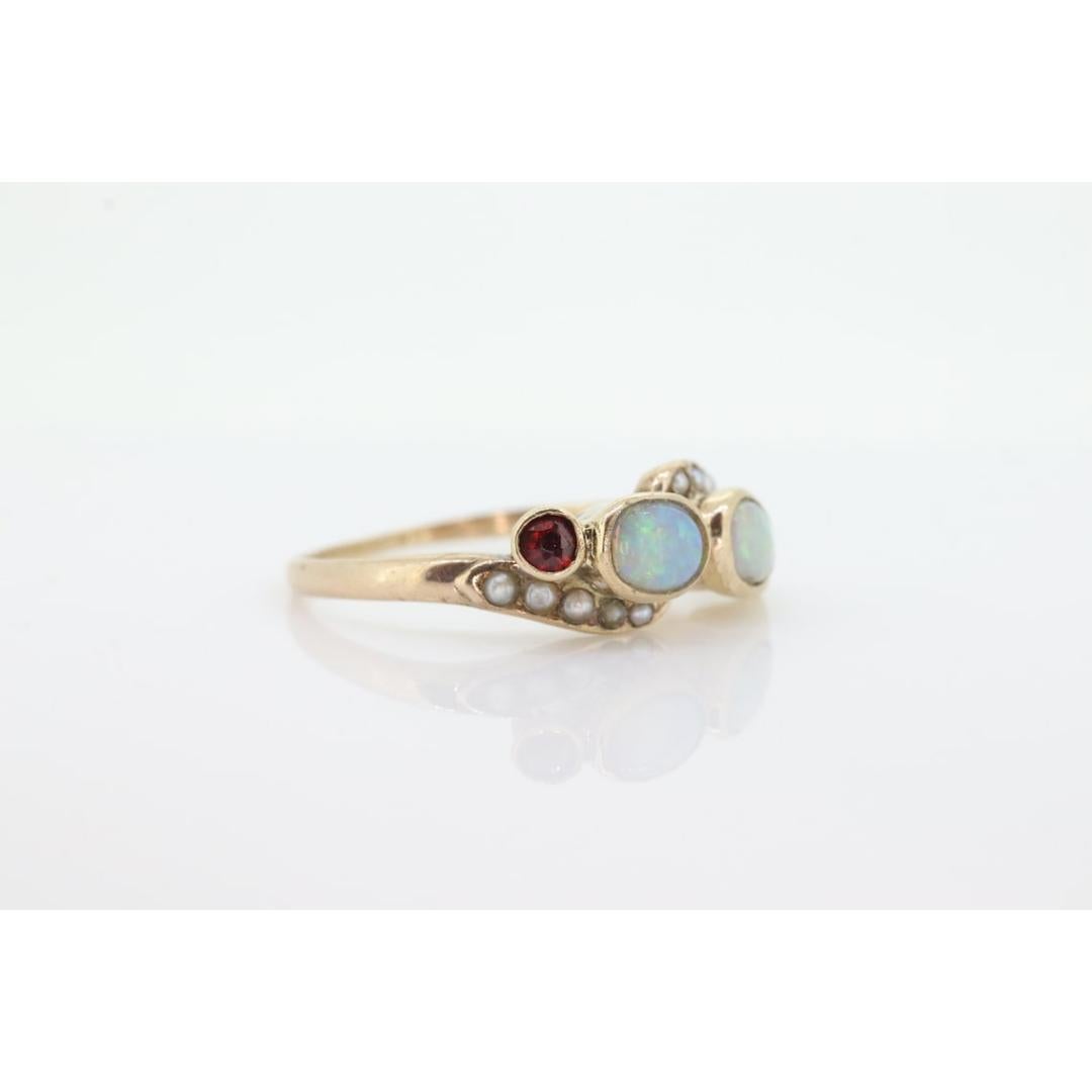 10k Victorian Opal Pearl Seed garnet ring. 10k Gold Victorian claw opal garnet For Sale 1