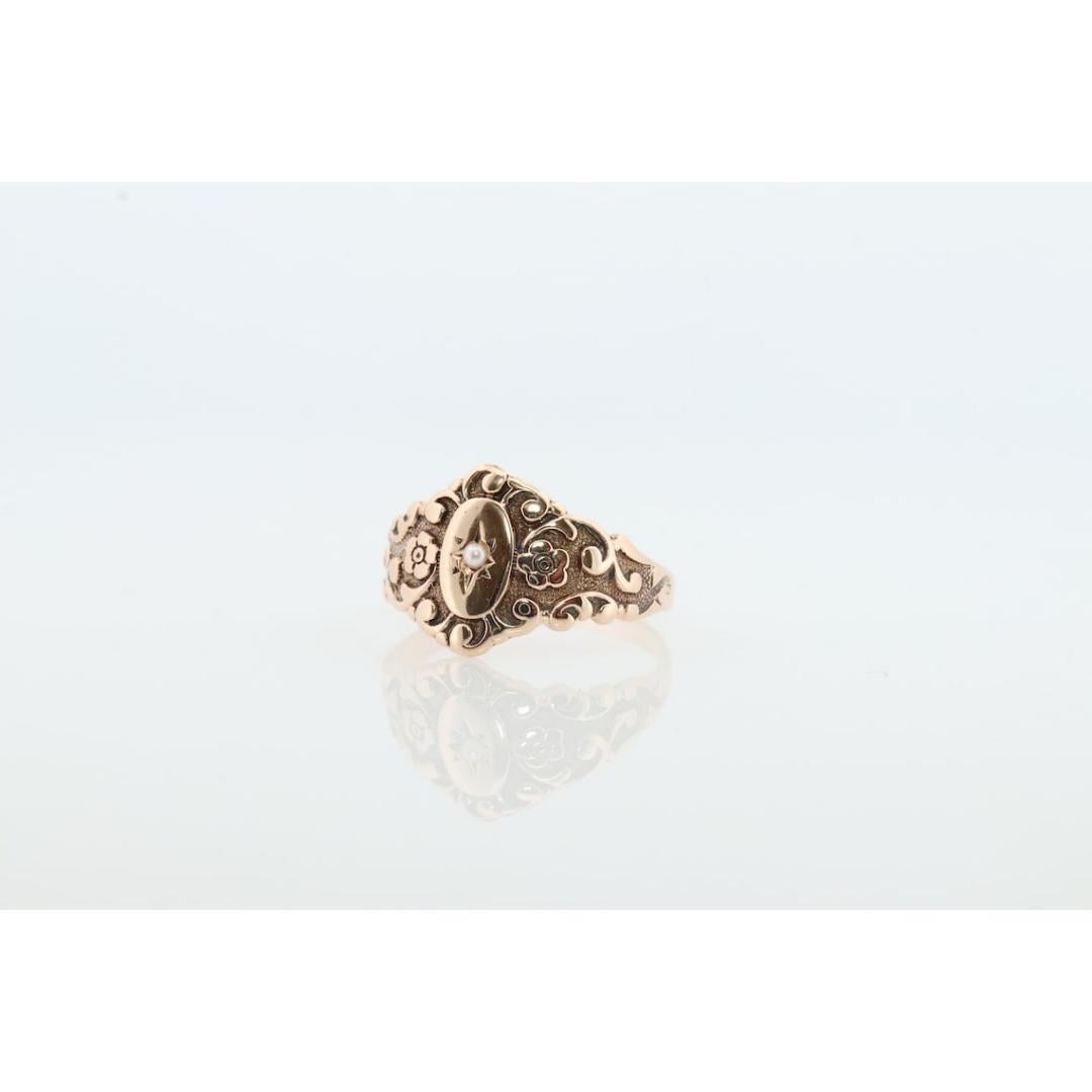 10k Victorian Pearl Seed ring. 10k Gold Victorian Carved Ornate ring. Antique 2