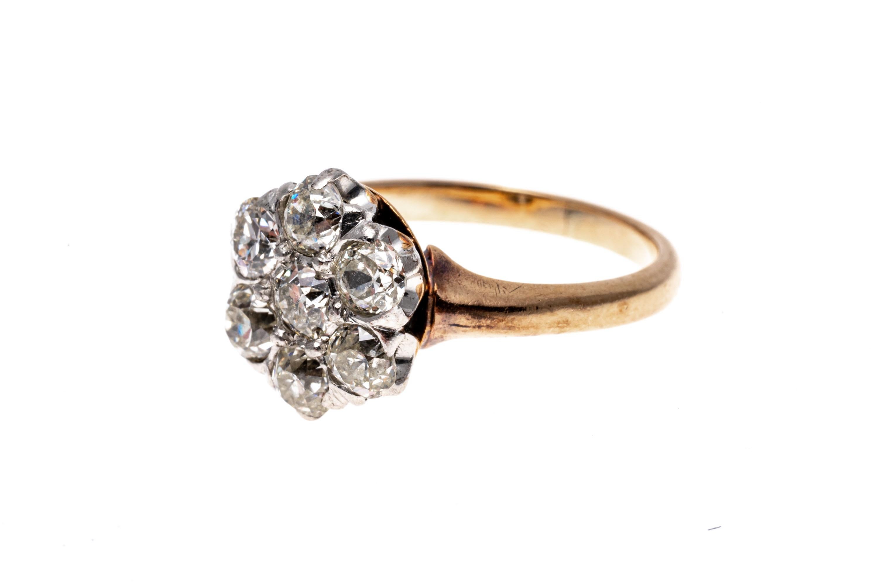 Bague à grappe ronde en diamants européens anciens 10 carats, App. 0,56 TCW Pour femmes en vente