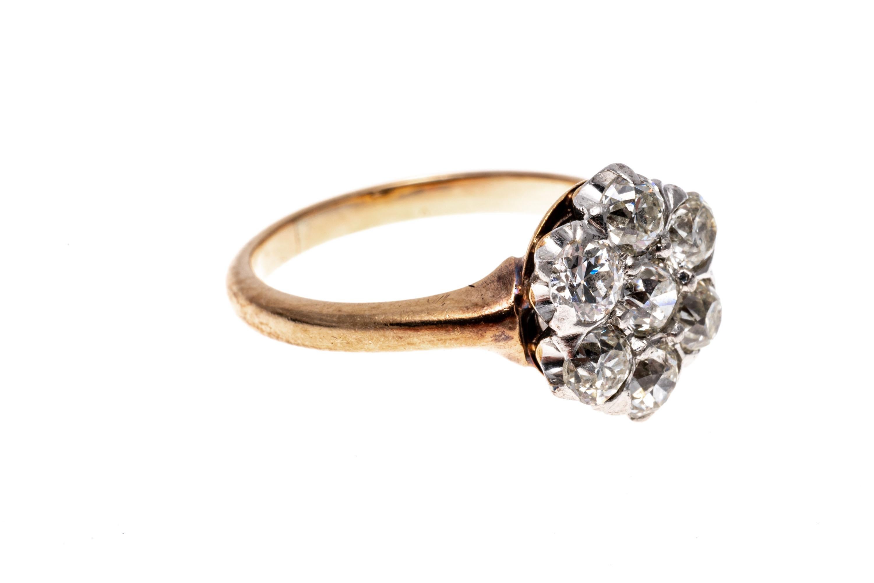 10k Vintage Old European Diamond Round Cluster Ring, App. 0.56 TCW For Sale 1