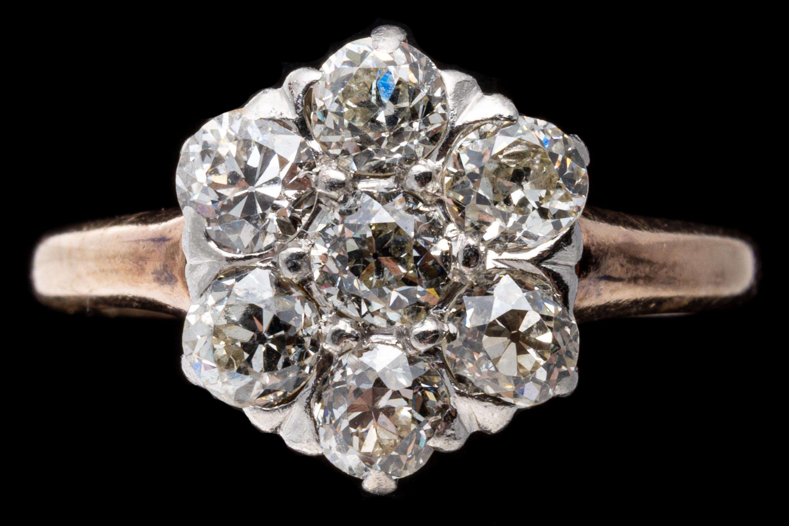 10k Vintage Old European Diamond Round Cluster Ring, App. 0.56 TCW For Sale 2