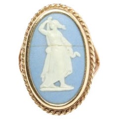 10k Wedgwood Cameo Oval Lünette Ring. Wedgwood Made in England Keramik Kamee