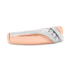 10K White and Rose Gold 1/10 Carat 3-Stone Tension Slant Band Matte Finish Ring