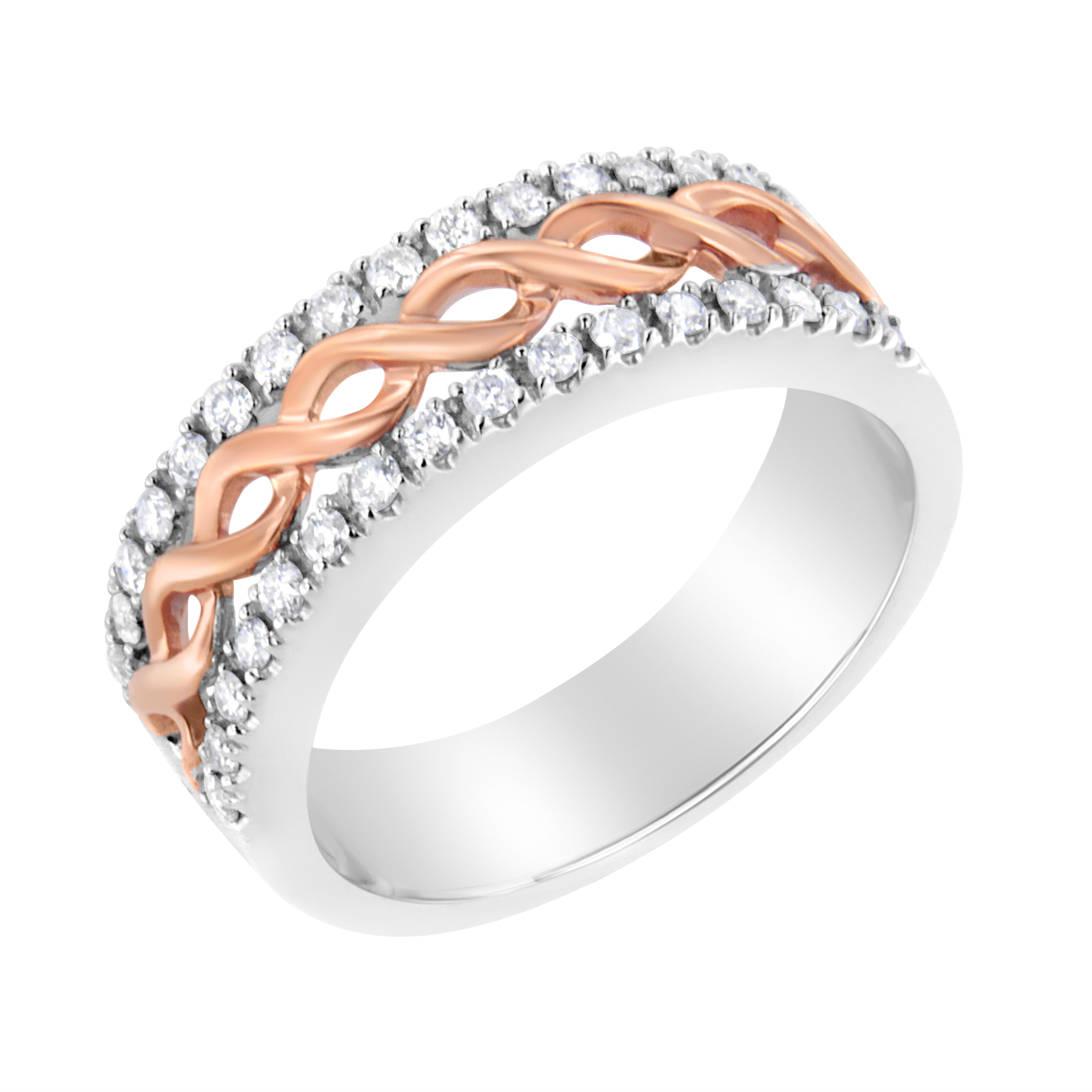 For Sale:  10K White and Rose Gold 1/3 Carat Diamond Ribbon Band Ring 3