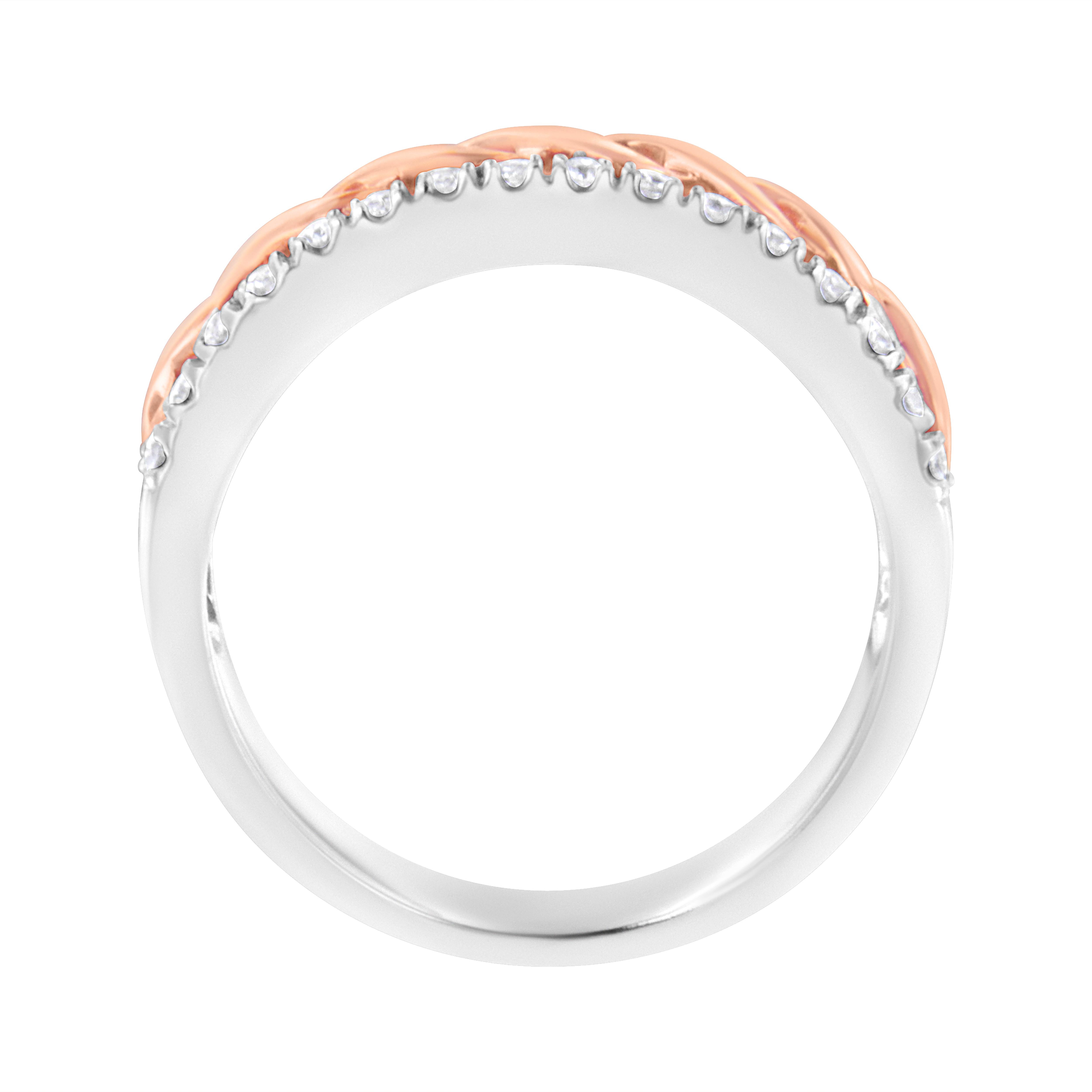 For Sale:  10K White and Rose Gold 1/3 Carat Diamond Ribbon Band Ring 5