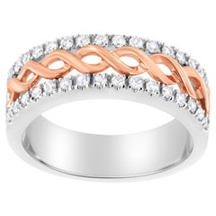 10K White and Rose Gold 1/3 Carat Diamond Ribbon Band Ring