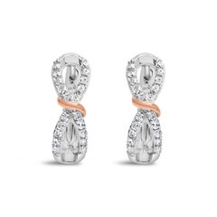 Pendientes de aro de oro rosa y blanco de 10 quilates con diamantes infinitos y cinta de 1/3 qtw