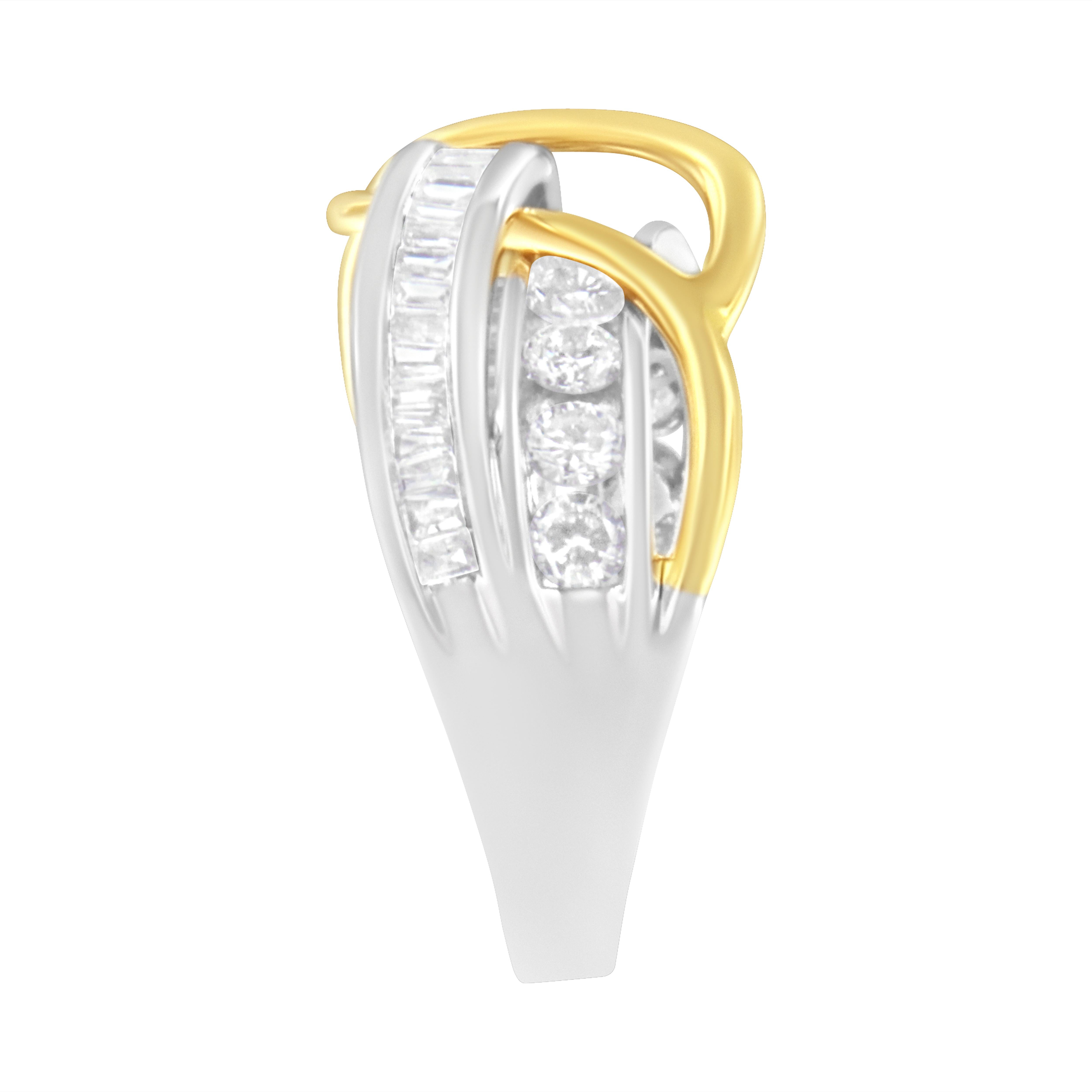 For Sale:  10K White and Yellow Gold 1 1/10 Carat Channel-Set Diamond Bypass Band Ring 5